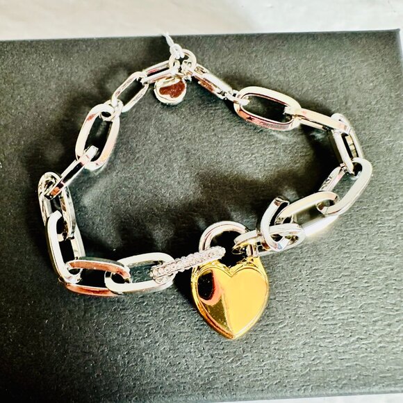 MICHAEL KORS DANGLING HEART CHARM PAVE CZ CHAIN BRACELET - Picture 5 of 6